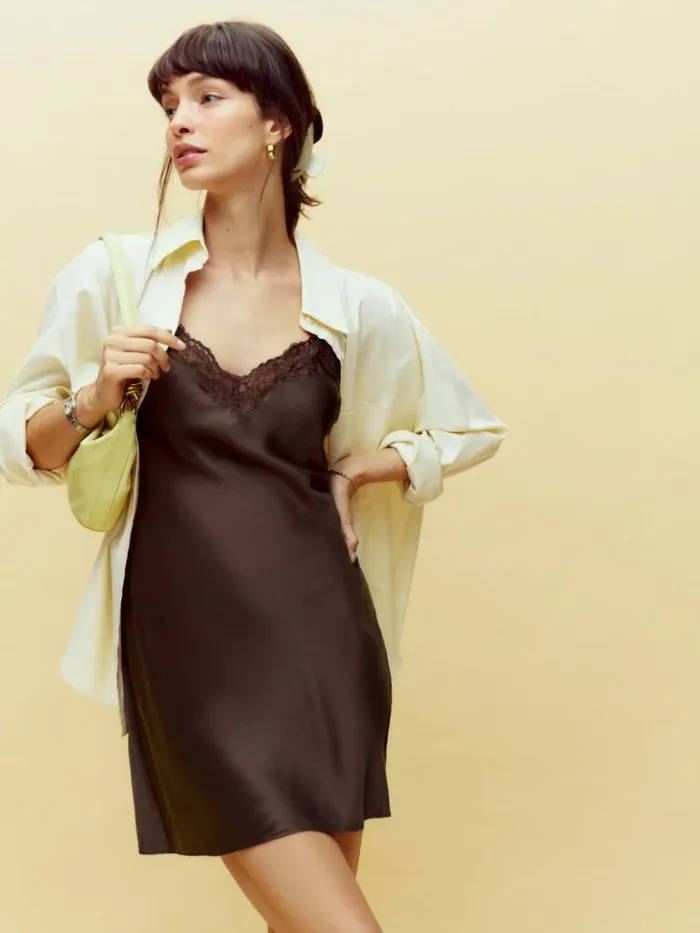 Clothing The Reformation Marina Silk Dress Black Bean