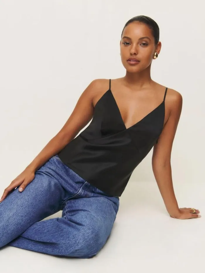 Clothing The Reformation Mickey Satin Top Black