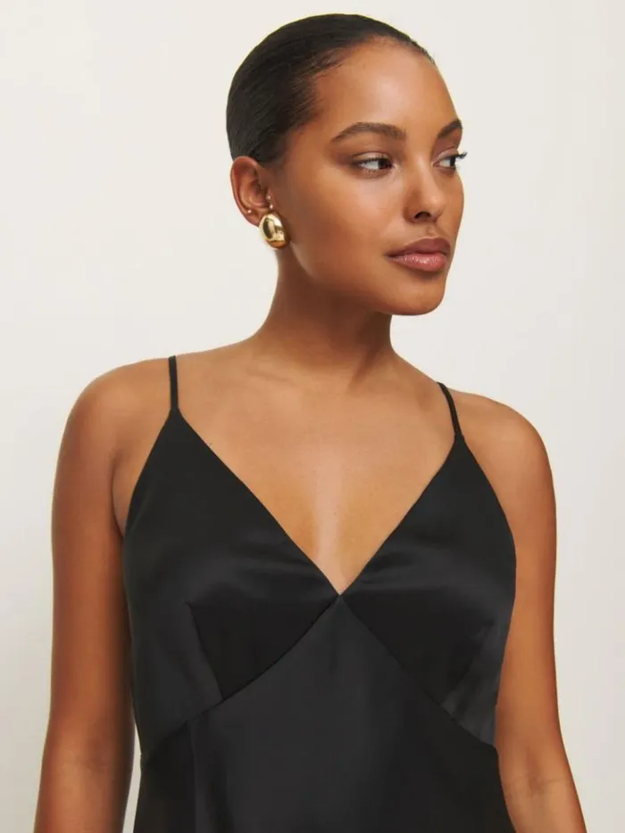 Clothing The Reformation Mickey Satin Top Black