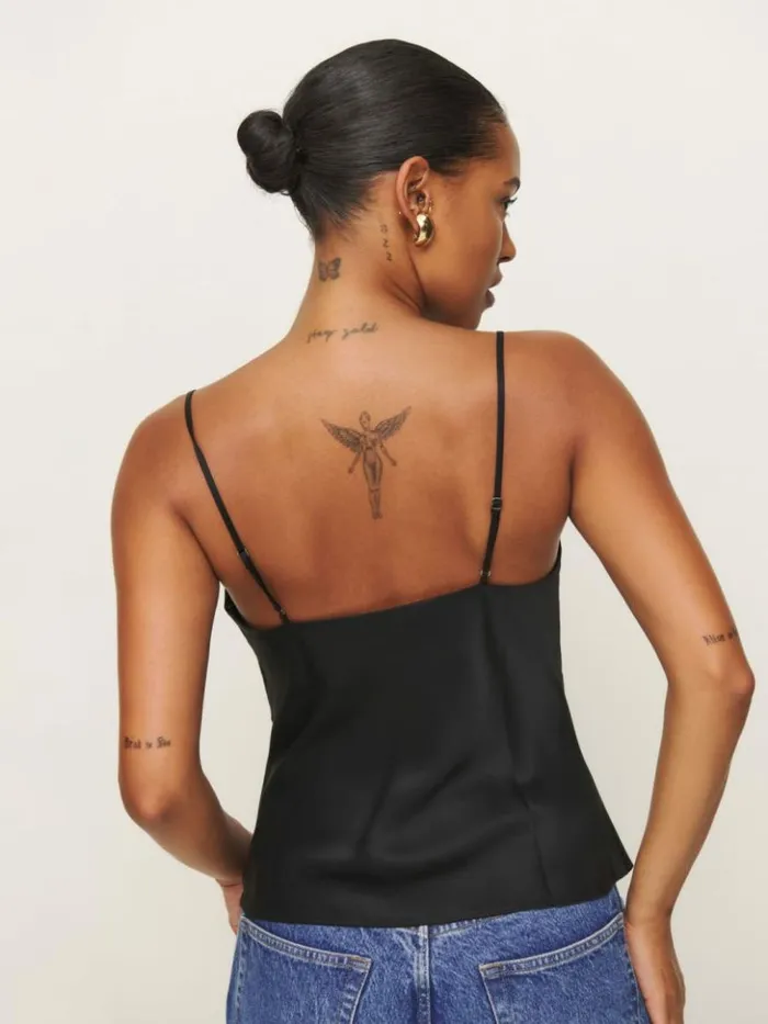 Clothing The Reformation Mickey Satin Top Black