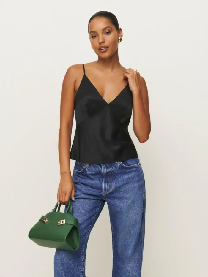 Clothing The Reformation Mickey Satin Top Black