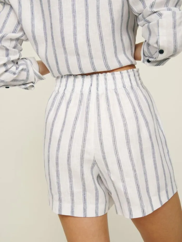 Clothing The Reformation Mila Linen Short Harbor Stripe