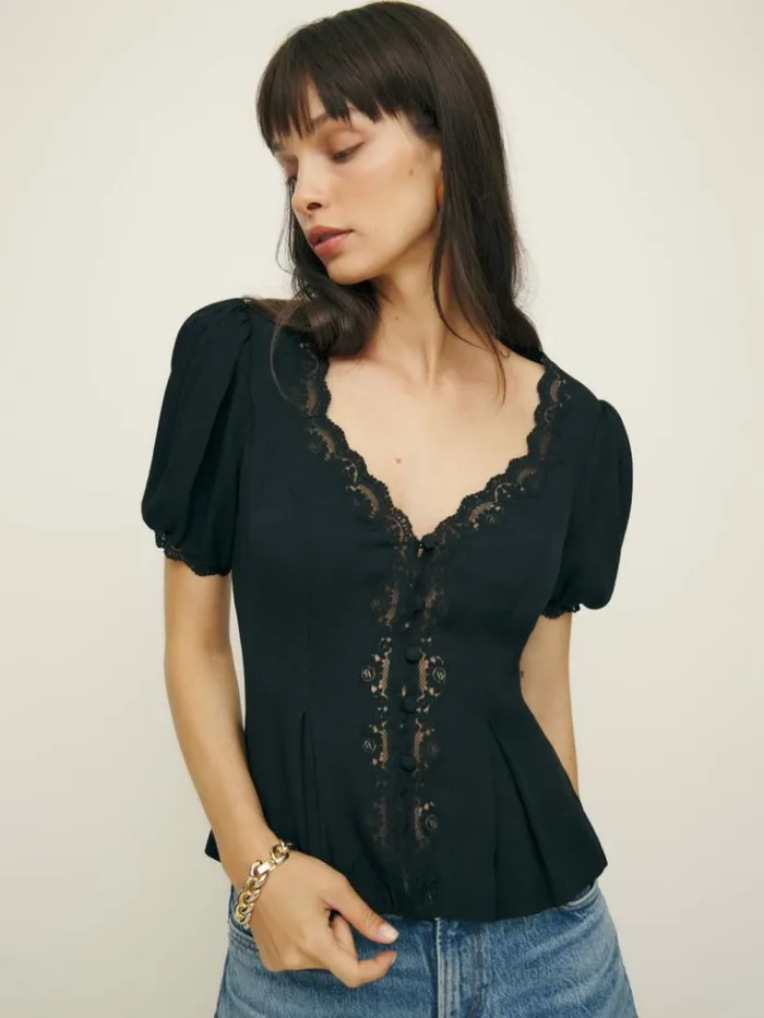 Clothing The Reformation Minette Top Black