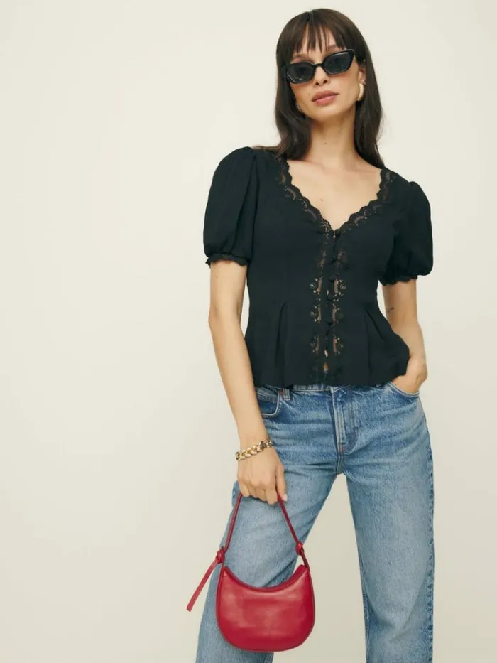 Clothing The Reformation Minette Top Black
