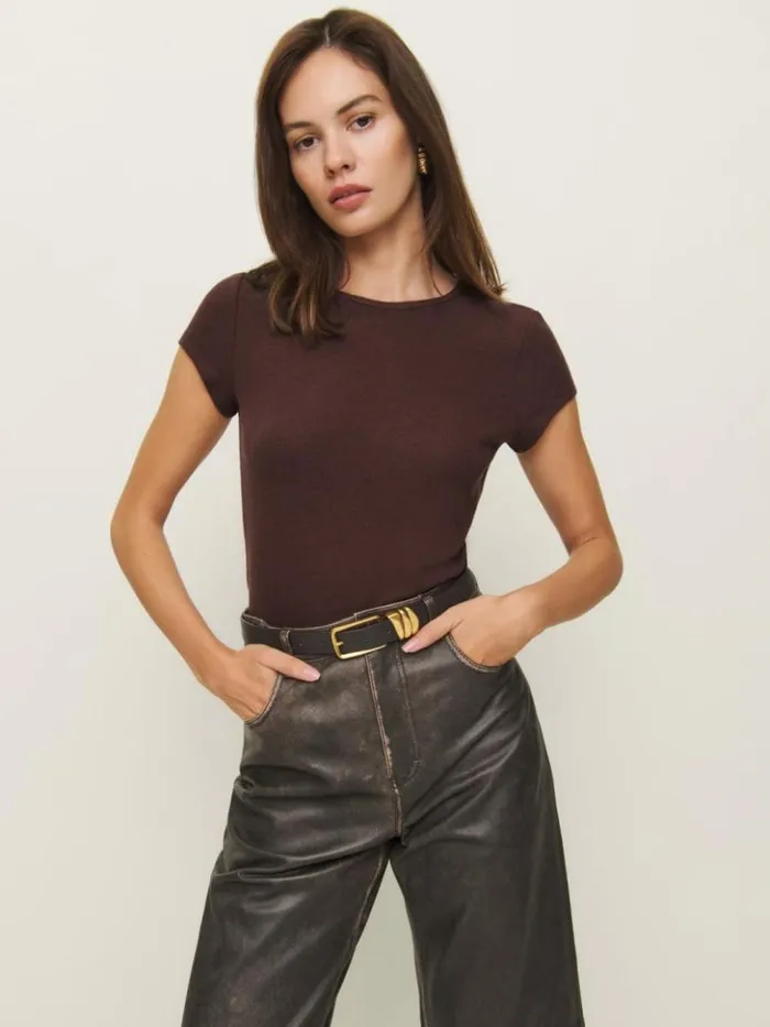 Clothing The Reformation Olive Knit Top Mahogany