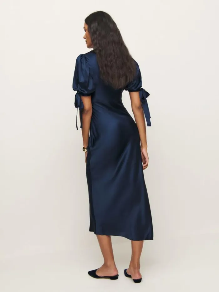 Clothing The Reformation Petites Stella Silk Dress Navy