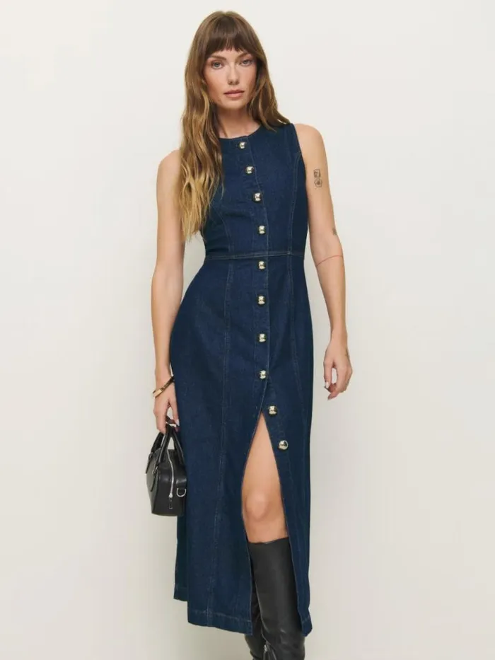 Clothing The Reformation Roswell Denim Midi Dress Prespa