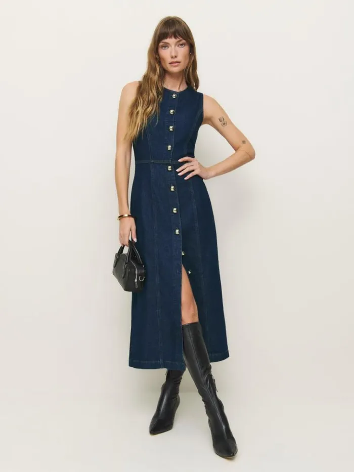 Clothing The Reformation Roswell Denim Midi Dress Prespa