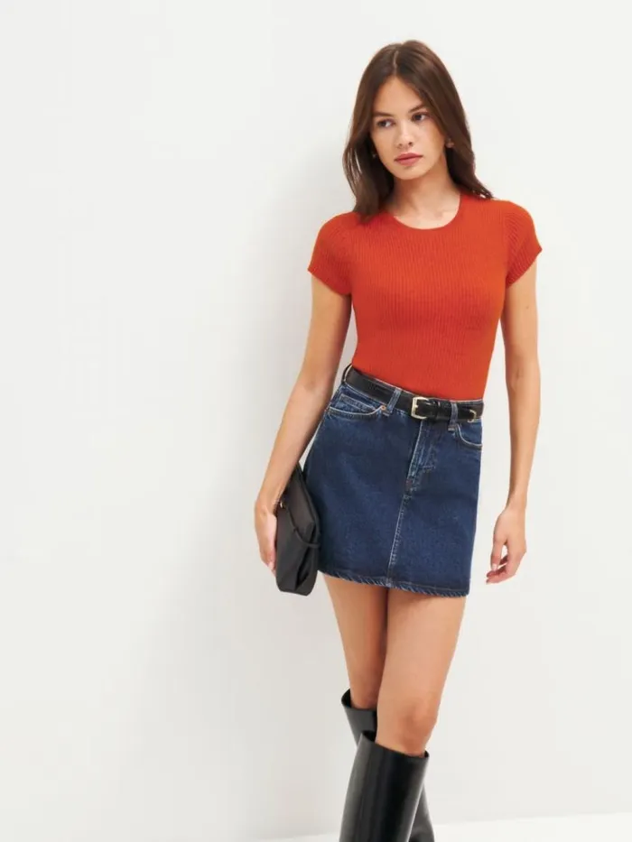 Clothing The Reformation Teo Cashmere Short Sleeve Sweater Tikka