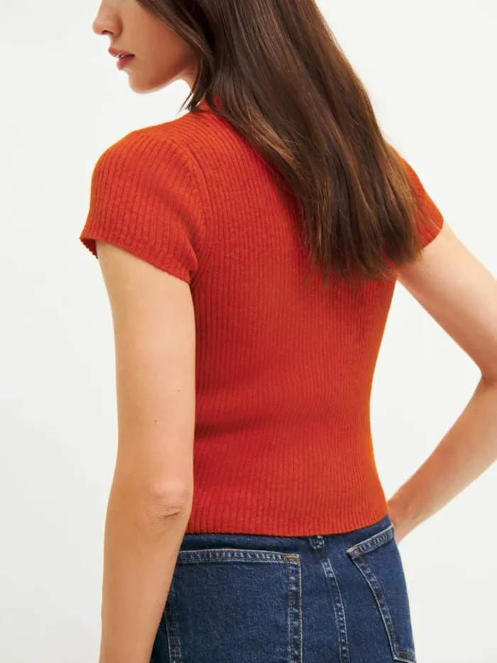 Clothing The Reformation Teo Cashmere Short Sleeve Sweater Tikka
