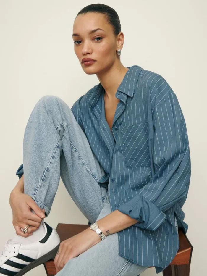 Clothing The Reformation Will Oversized Shirt Chambray Stripe