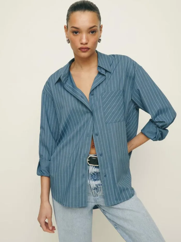 Clothing The Reformation Will Oversized Shirt Chambray Stripe