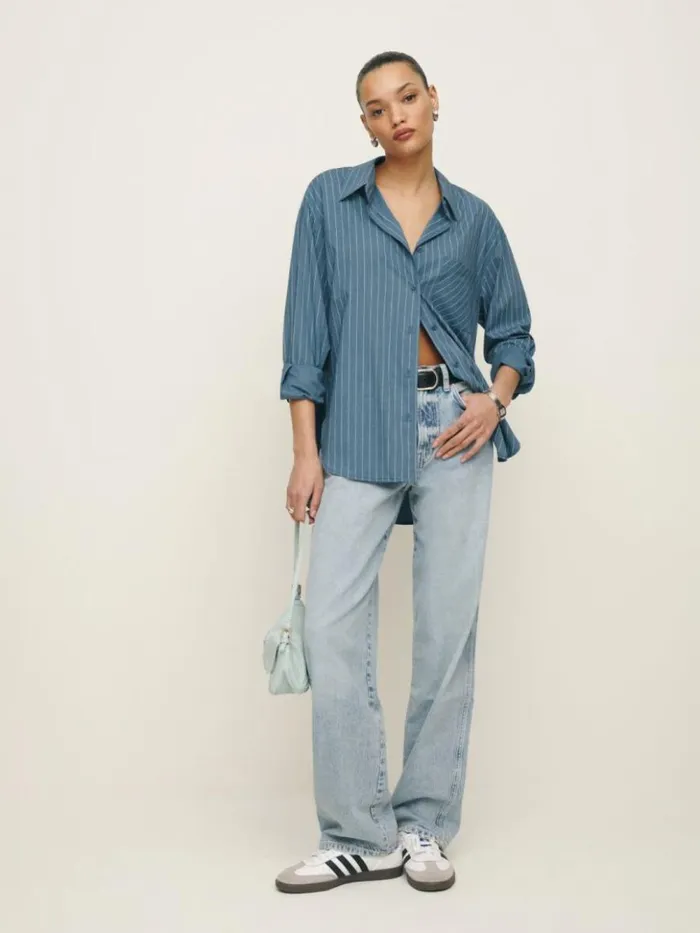 Clothing The Reformation Will Oversized Shirt Chambray Stripe