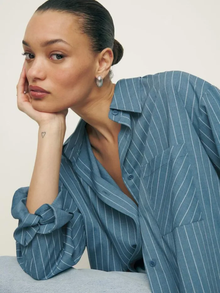 Clothing The Reformation Will Oversized Shirt Chambray Stripe