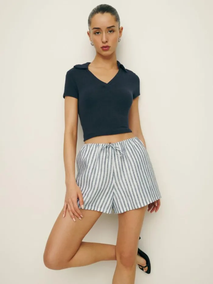 Clothing The Reformation Zoey Linen Short Antibes Stripe