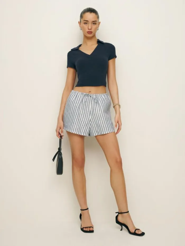 Clothing The Reformation Zoey Linen Short Antibes Stripe