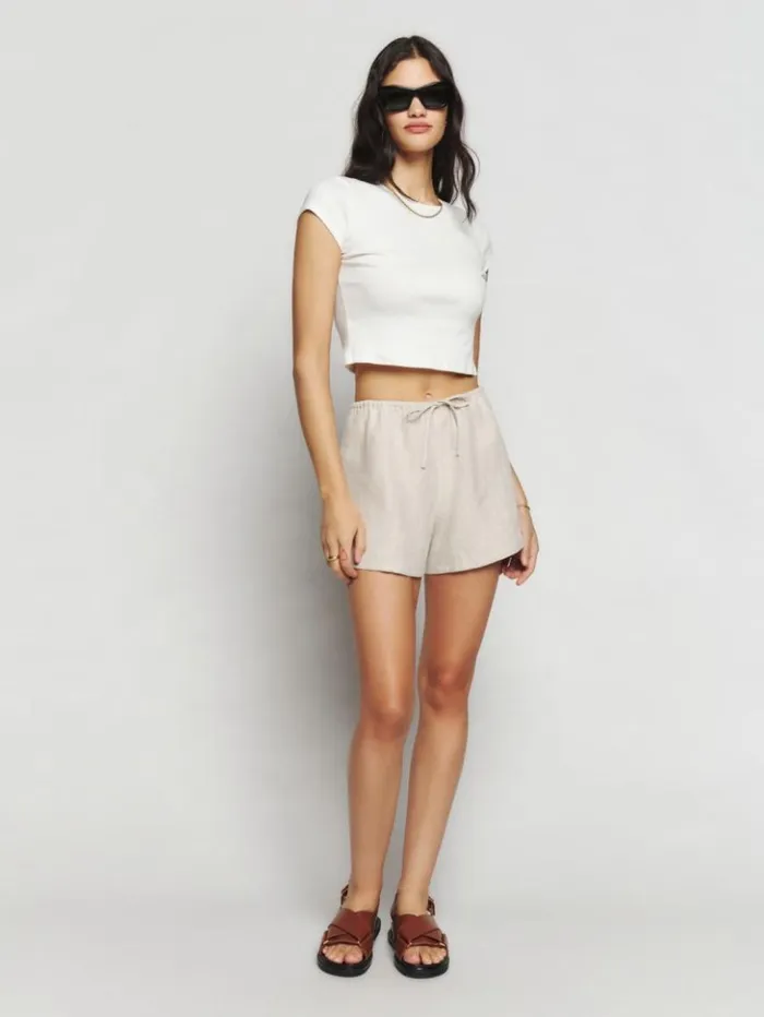Clothing The Reformation Zoey Linen Short Oatmeal