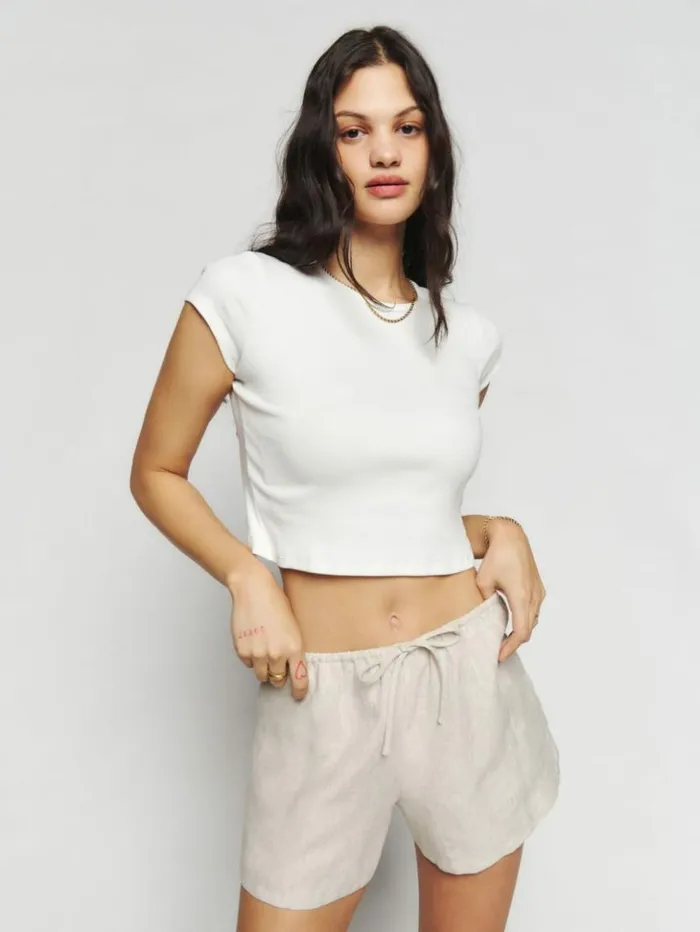 Clothing The Reformation Zoey Linen Short Oatmeal