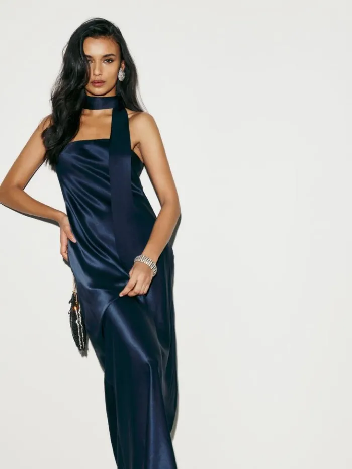 ClothingWeddings The Reformation Petites Oren Silk Dress Navy