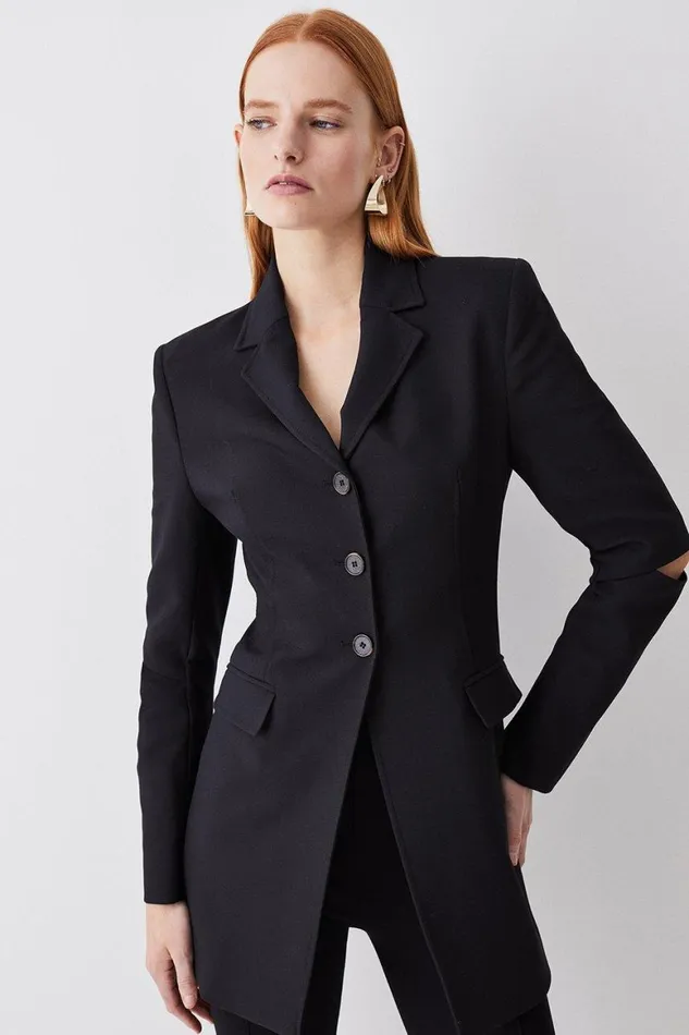 CoOrds Women Karen Millen Clean Tailored Split Elbow Detail Blazer and Trouser Set Black