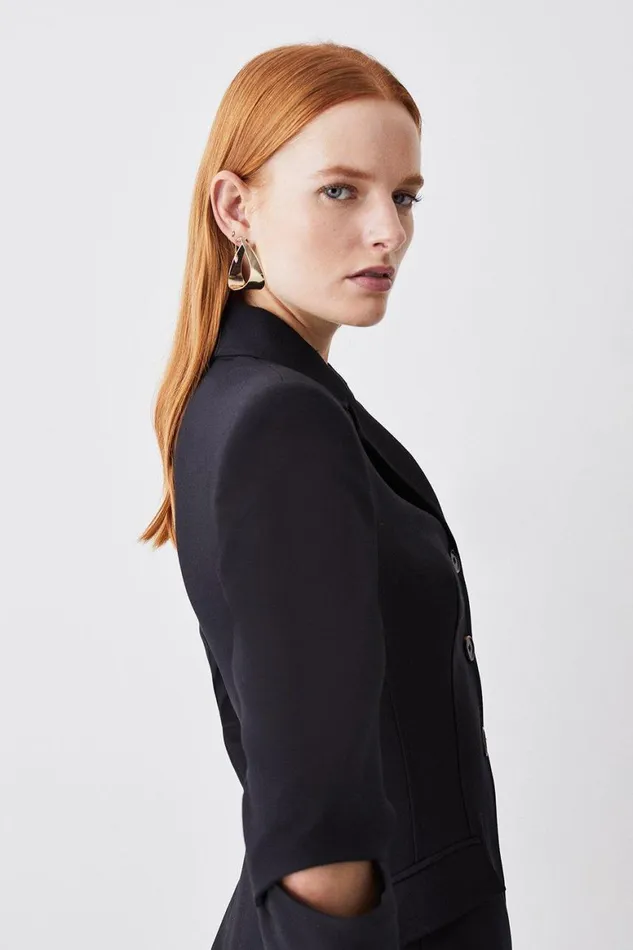 CoOrds Women Karen Millen Clean Tailored Split Elbow Detail Blazer and Trouser Set Black