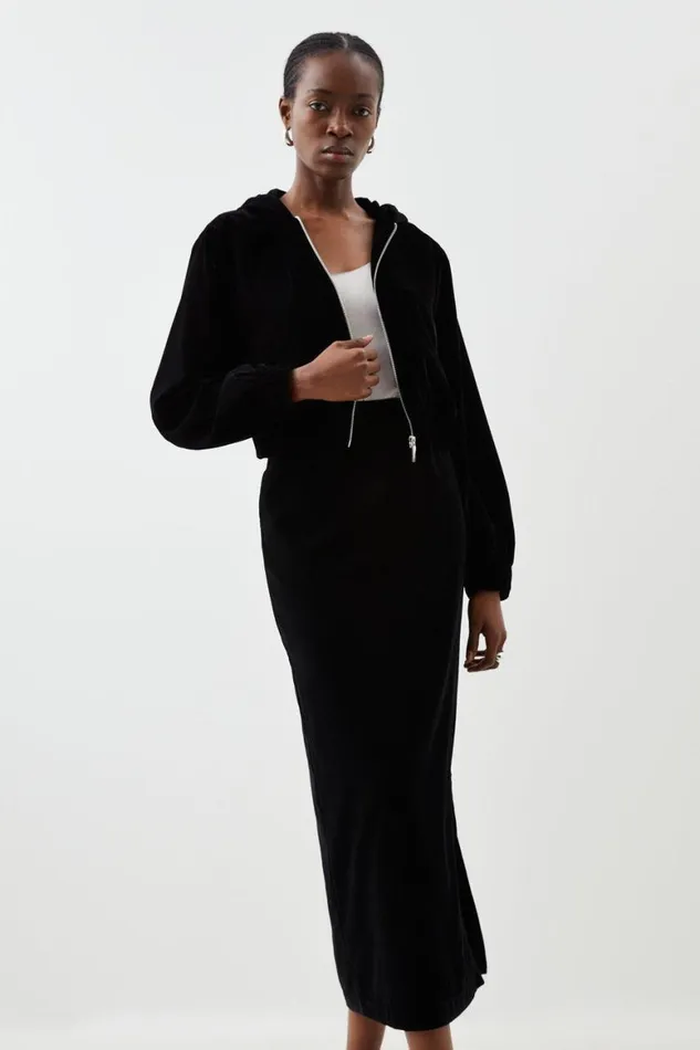 CoOrds Women Karen Millen Tailoring Premium Velvet Set Black
