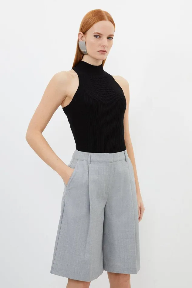 CoOrds Women Karen Millen Wool Blend Tailored Long Shorts Grey Marl