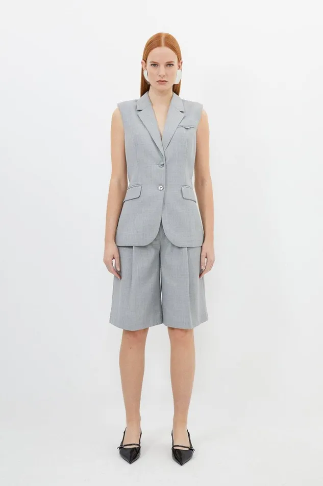 CoOrds Women Karen Millen Wool Blend Tailored Long Shorts Grey Marl