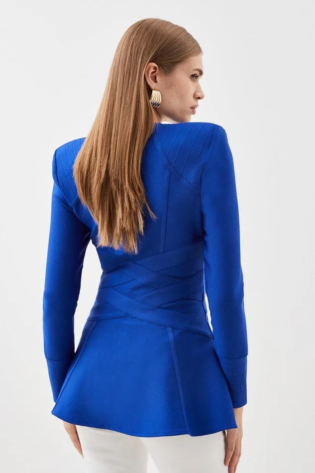 Coats and Jackets Women Karen Millen Bandage Strong Shoulder Jacket With Zip Front Opening Cobalt