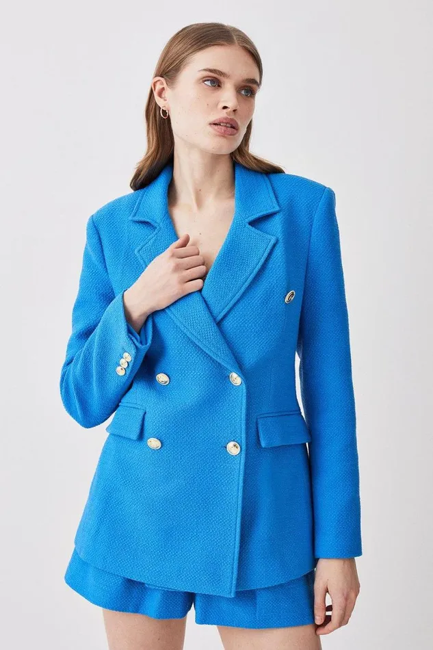 Coats and Jackets Women Karen Millen Boucle Double Breasted Tailored Blazer Aqua Coats and Jackets Women Karen Millen Boucle Double Breasted Tailored Blazer Aqua