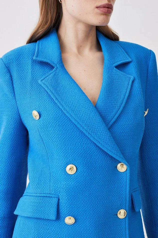Coats and Jackets Women Karen Millen Boucle Double Breasted Tailored Blazer Aqua
