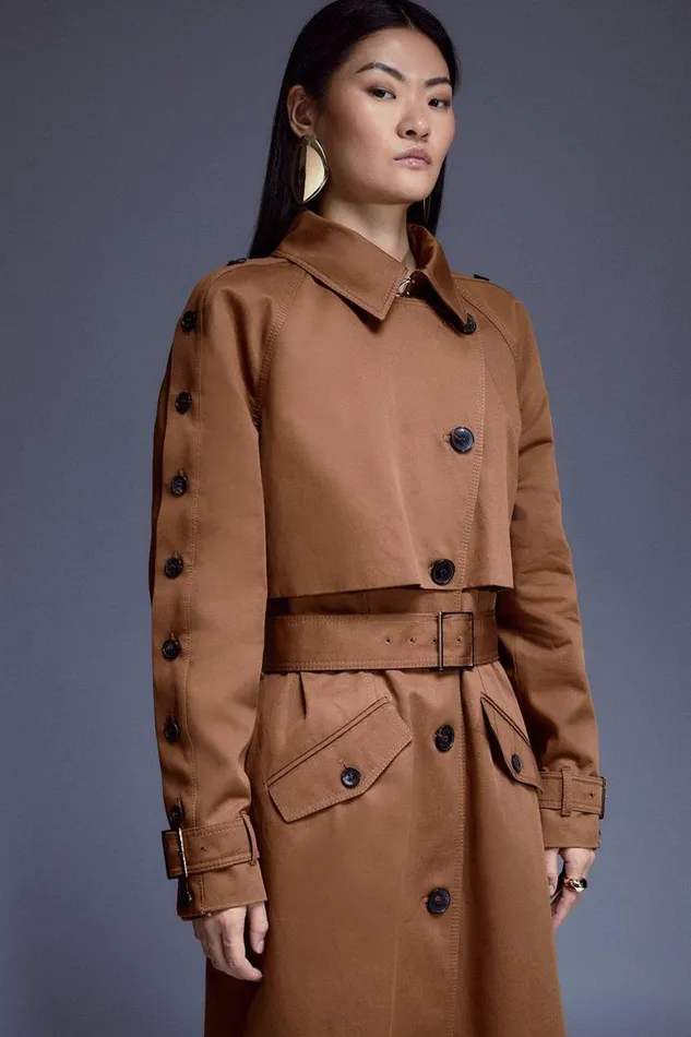 Coats and Jackets Women Karen Millen Button Detail Belted Maxi Trench Coat Brown