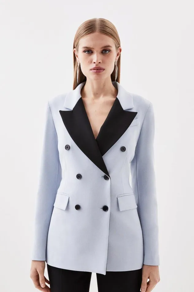 Coats and Jackets Women Karen Millen Compact Stretch Contrast Collar Db Tailored Jacket Coats and Jackets Women Karen Millen Compact Stretch Contrast Collar Db Tailored Jacket