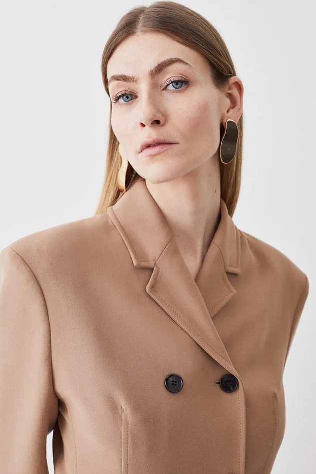 Coats and Jackets Women Karen Millen Compact Stretch High Button Double Breasted Blazer Camel