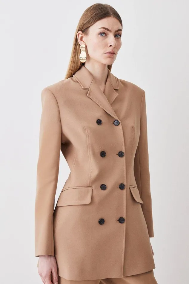 Coats and Jackets Women Karen Millen Compact Stretch High Button Double Breasted Blazer Camel
