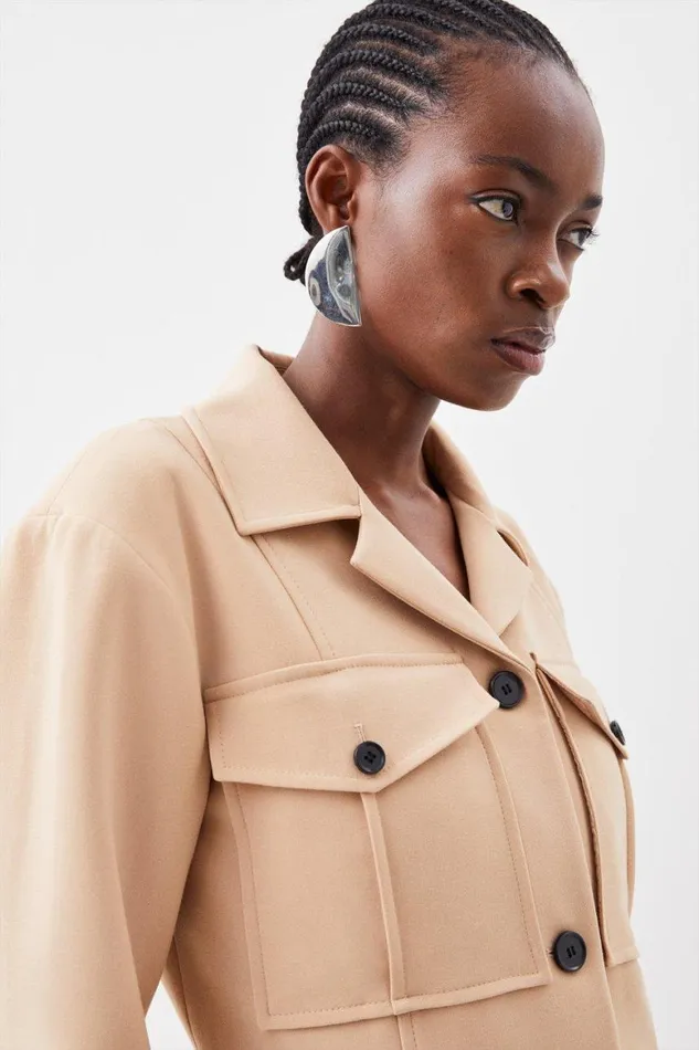 Coats and Jackets Women Karen Millen Compact Stretch Pocket Detail Tailored Cropped Jacket Camel