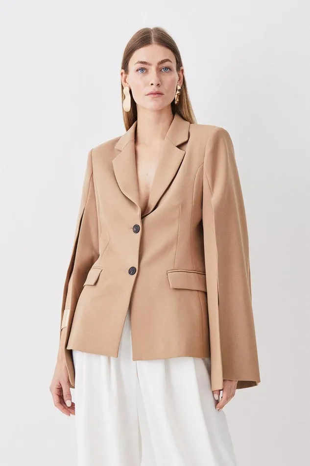 Coats and Jackets Women Karen Millen Compact Stretch Statement Sleeve Longline Blazer Camel Coats and Jackets Women Karen Millen Compact Stretch Statement Sleeve Longline Blazer Camel