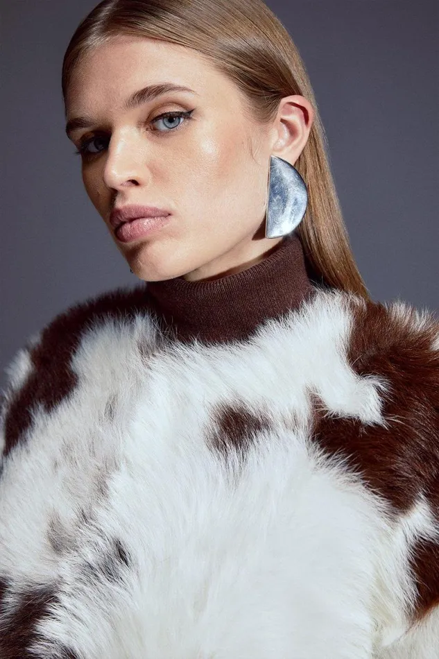Coats and Jackets Women Karen Millen Cow Print Shearling Collarless Maxi Coat Mono