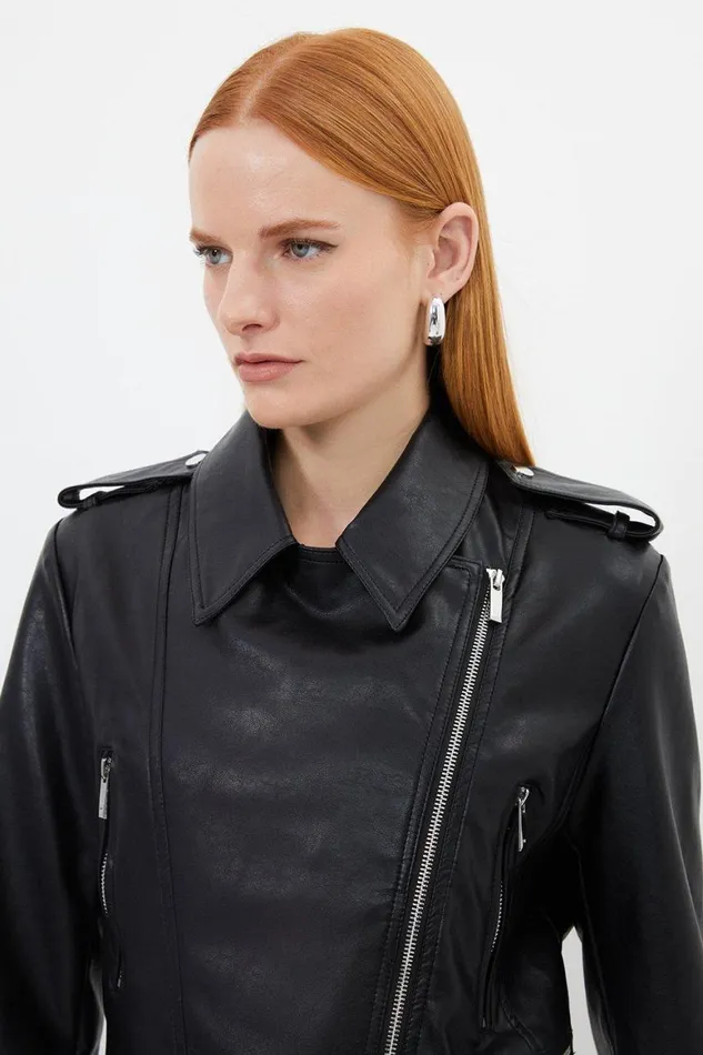 Coats and Jackets Women Karen Millen Faux Leather Cropped Biker Jacket Black