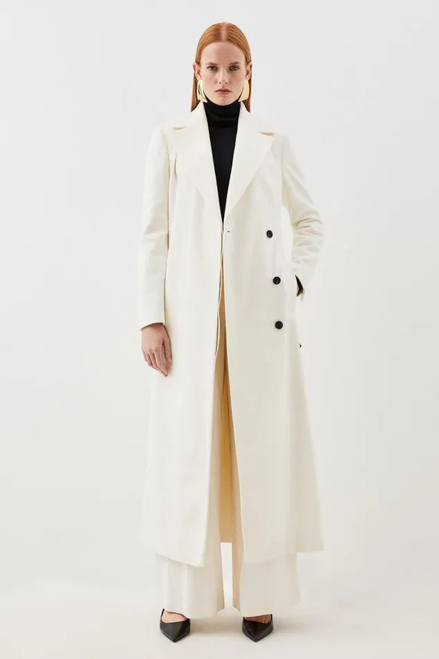 Coats and Jackets Women Karen Millen Italian Manteco Wool Blend Belted Midi Coat Ivory Coats and Jackets Women Karen Millen Italian Manteco Wool Blend Belted Midi Coat Ivory