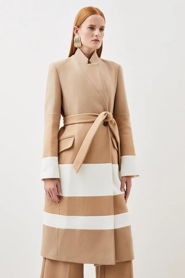 Coats and Jackets Women Karen Millen Italian Manteco Wool Blend Contrast Midi Coat Neutral Coats and Jackets Women Karen Millen Italian Manteco Wool Blend Contrast Midi Coat Neutral