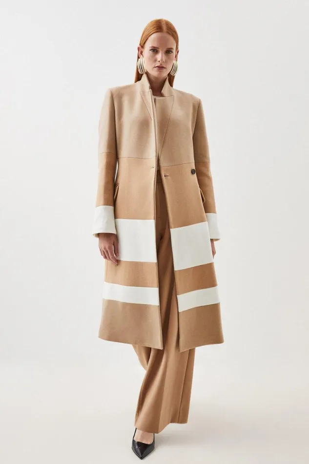 Coats and Jackets Women Karen Millen Italian Manteco Wool Blend Contrast Midi Coat Neutral