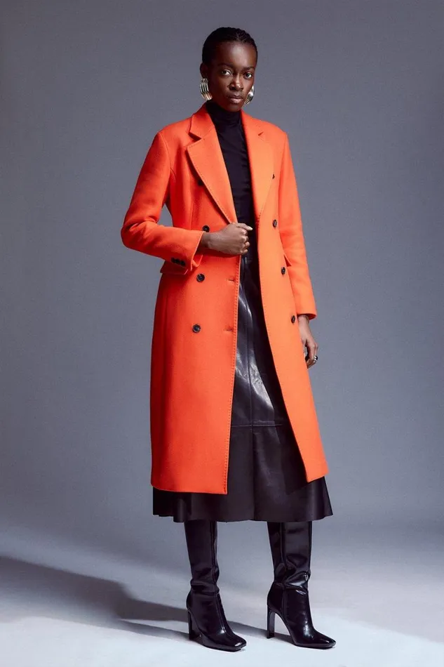 Coats and Jackets Women Karen Millen Italian Manteco Wool Blend Double Breasted Tailored Coat Orange Coats and Jackets Women Karen Millen Italian Manteco Wool Blend Double Breasted Tailored Coat Orange