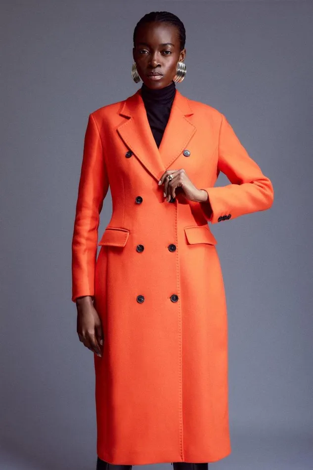Coats and Jackets Women Karen Millen Italian Manteco Wool Blend Double Breasted Tailored Coat Orange