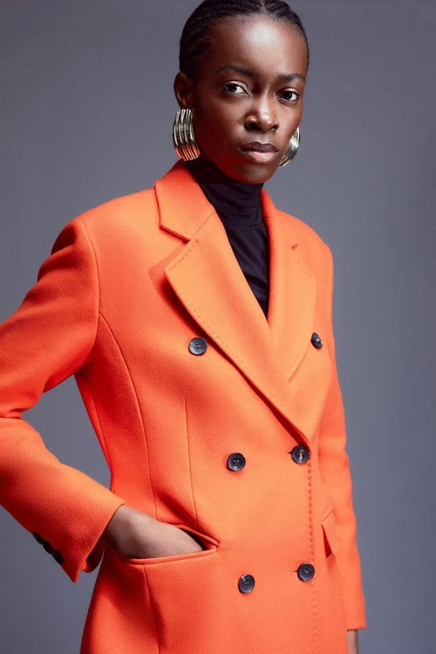 Coats and Jackets Women Karen Millen Italian Manteco Wool Blend Double Breasted Tailored Coat Orange