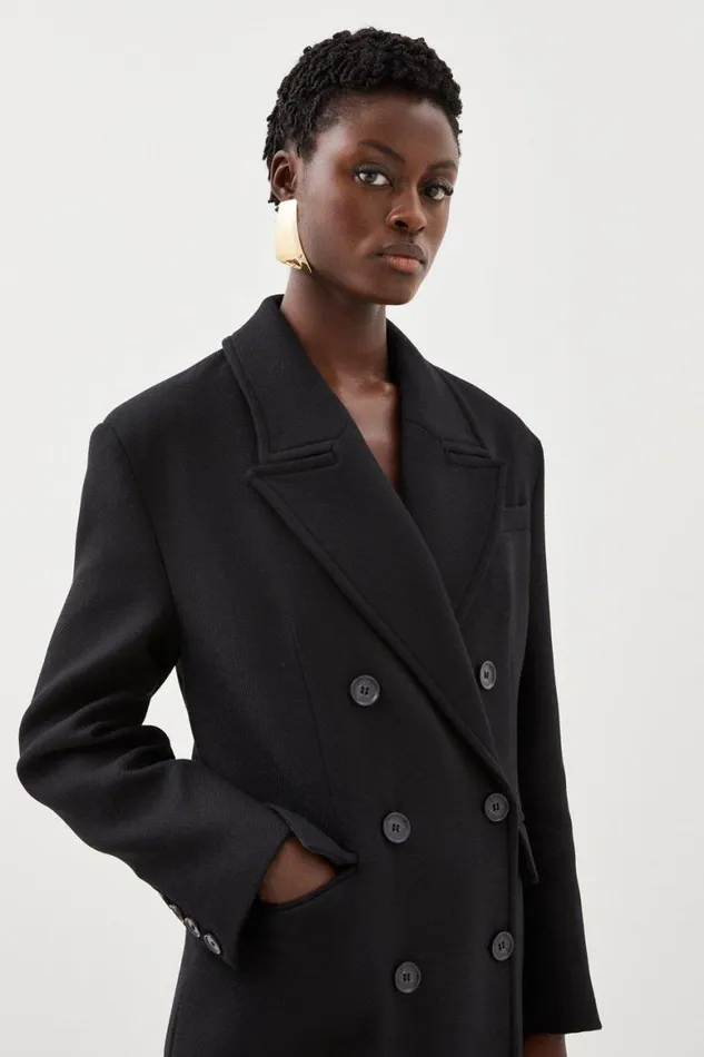Coats and Jackets Women Karen Millen Italian Manteco Wool Blend Oversized Strong Shoulder Double Breasted Coat Black