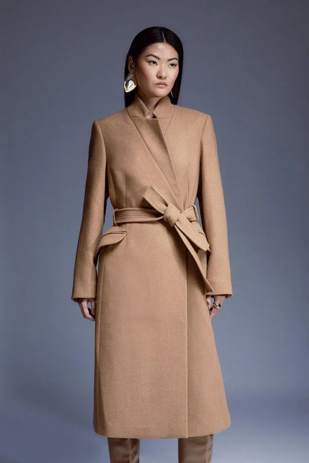 Coats and Jackets Women Karen Millen Italian Manteco Wool Forever Notch Neck Midi Coat Camel Coats and Jackets Women Karen Millen Italian Manteco Wool Forever Notch Neck Midi Coat Camel