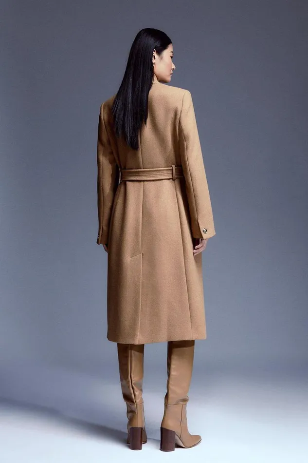 Coats and Jackets Women Karen Millen Italian Manteco Wool Forever Notch Neck Midi Coat Camel
