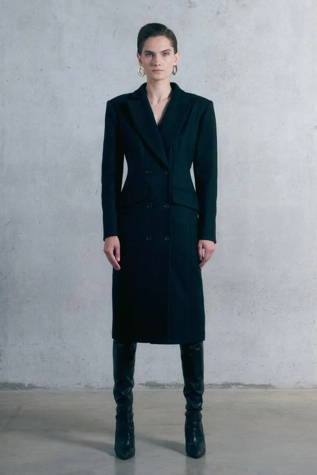 Coats and Jackets Women Karen Millen Italian Manteco Wool Hourglass Coat Black Coats and Jackets Women Karen Millen Italian Manteco Wool Hourglass Coat Black
