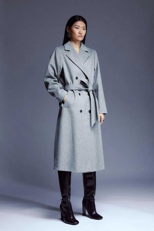 Coats and Jackets Women Karen Millen Italian Manteco Wool Textured Belted Coat Grey Coats and Jackets Women Karen Millen Italian Manteco Wool Textured Belted Coat Grey